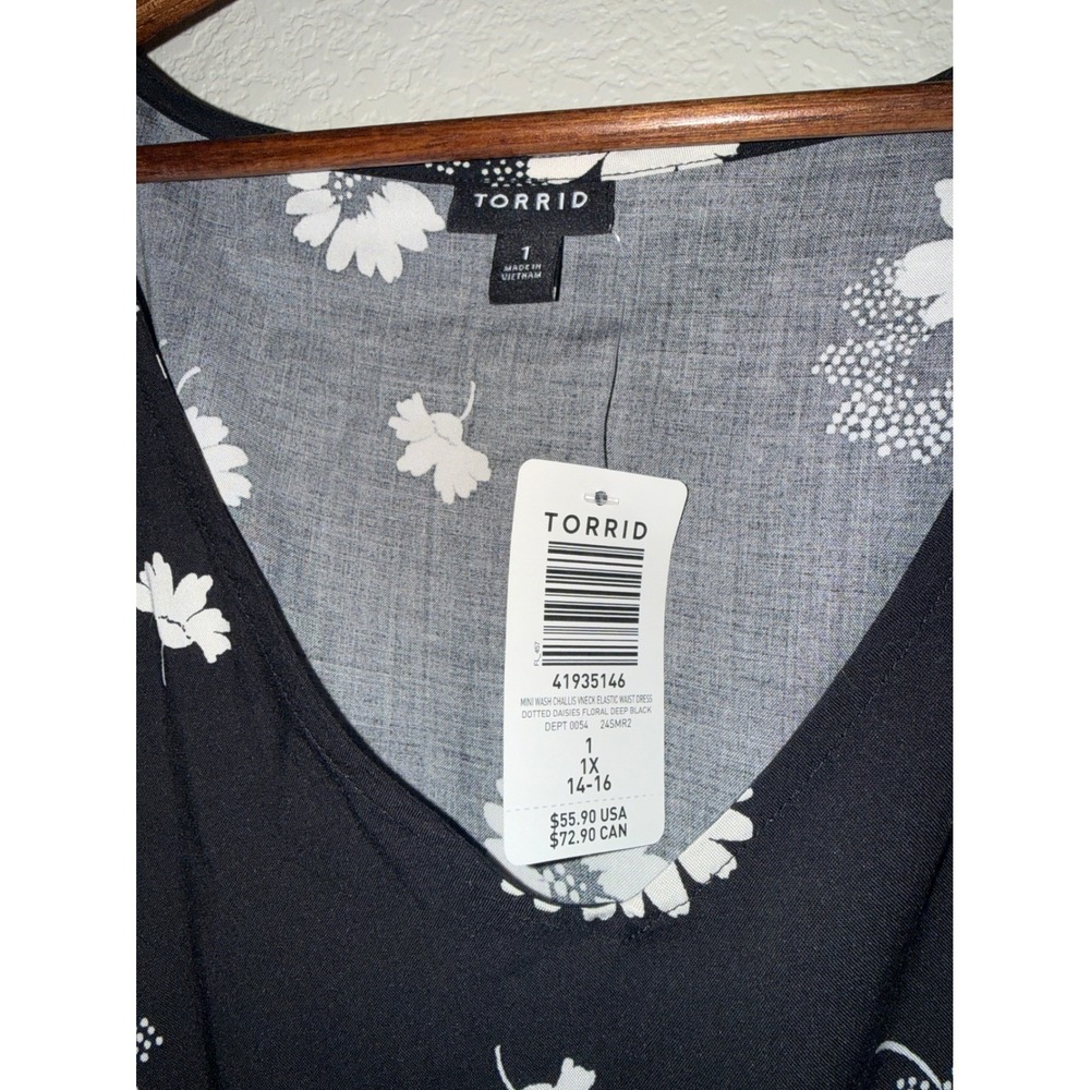 Torrid Mini Wash Challis V-Neck Dress Dotted Daisies 1X 14-16 Boho Cottagecore - Picture 3 of 7
